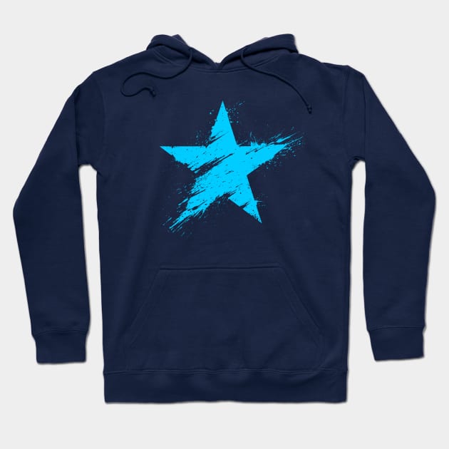 Paint Splatter Star - Cyan Blue Hoodie by RedStormCloud